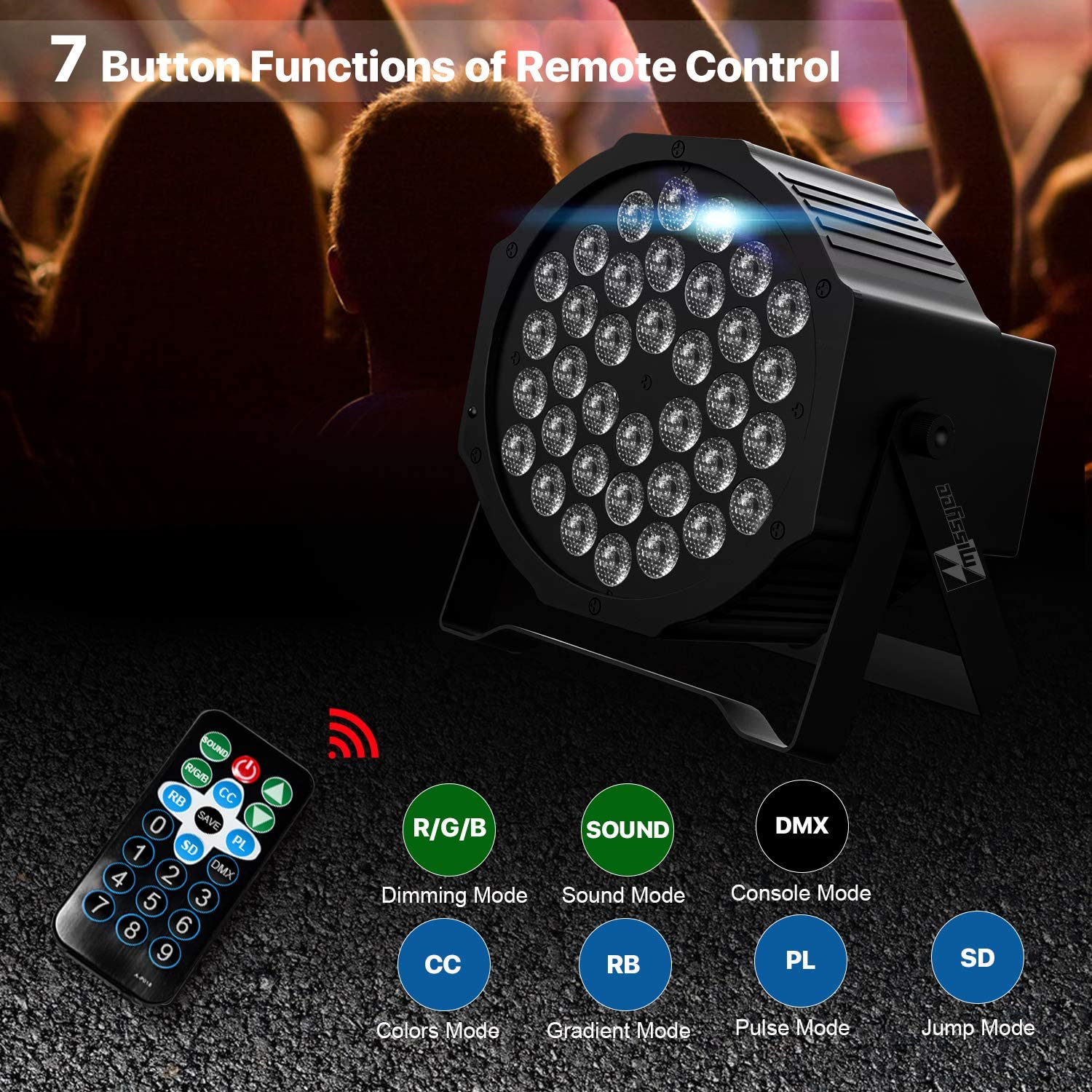 Luces LED para DJ de escenario de 36 W, 9 LED, RGBW, control remoto y DMX